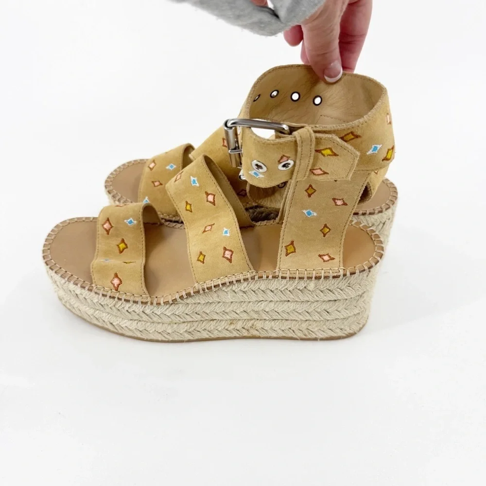 ✅ Rag & Bone Tara Platform‎ ANKLE STRAP Espadrille Suede Sandal TAN SIZE EU 38